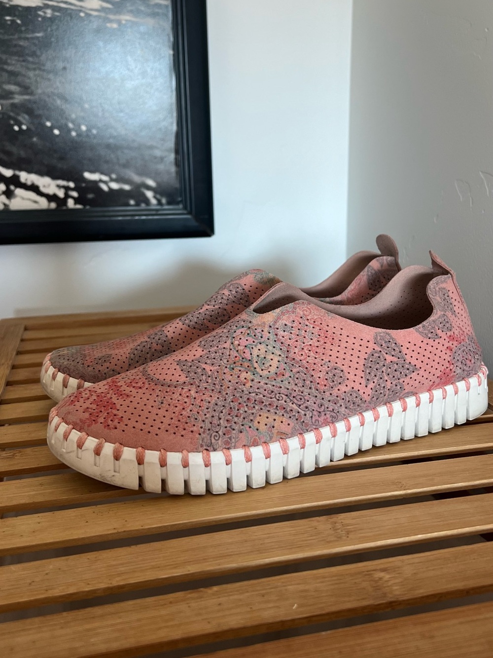 Ilse Jacobsen Pink Floral Perforated Slip-On Moccasins